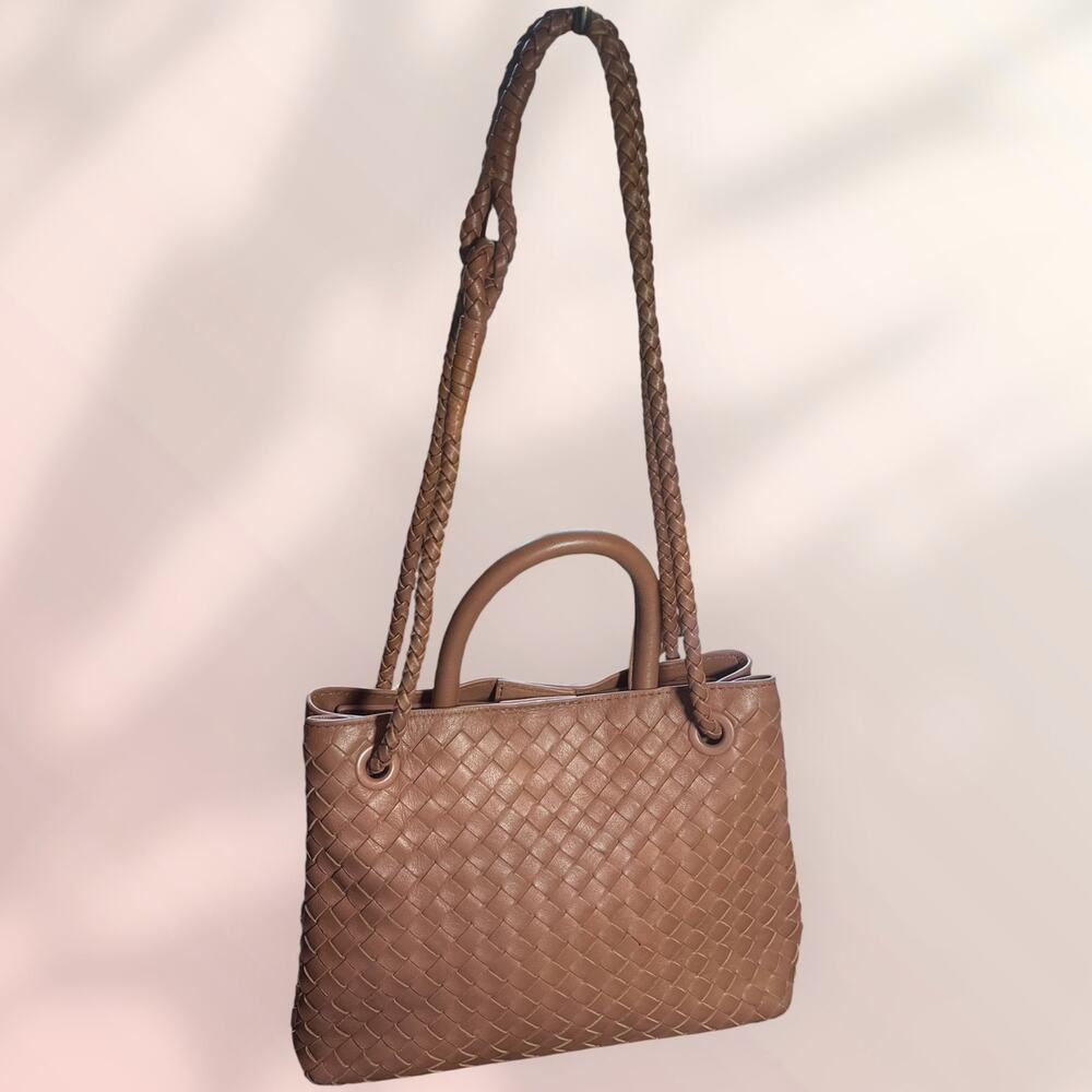 Quince Italian Leather Romy Brown HandWoven Shoulder Bag Satchel NWT 11x8x4"